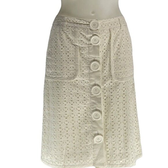 Tibi New York Womens Lace Midi Skirt Size 6 Ivory Button Front - Picture 10 of 10